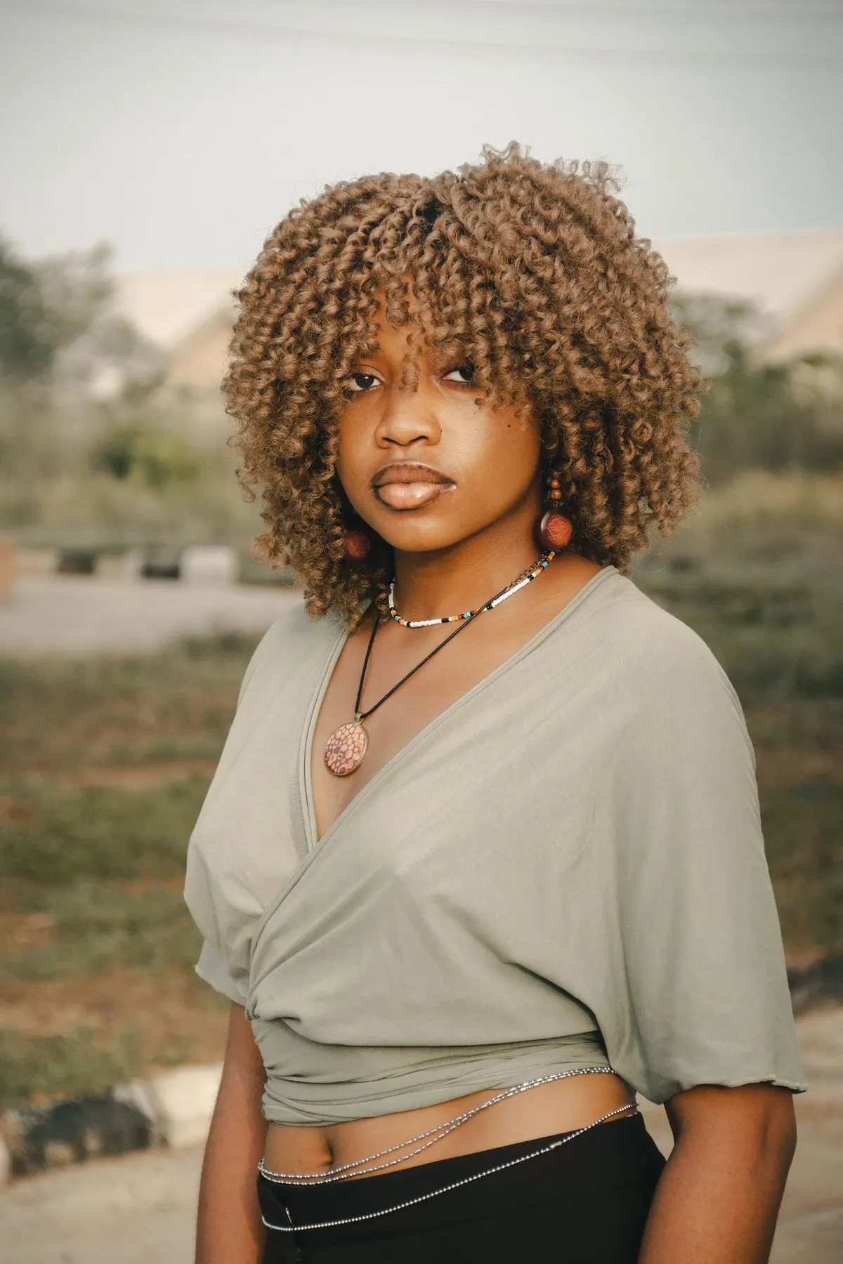 Natural curly textured hair portrait outdoors